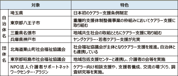 先進事例の対象自治体・団体およびその特色